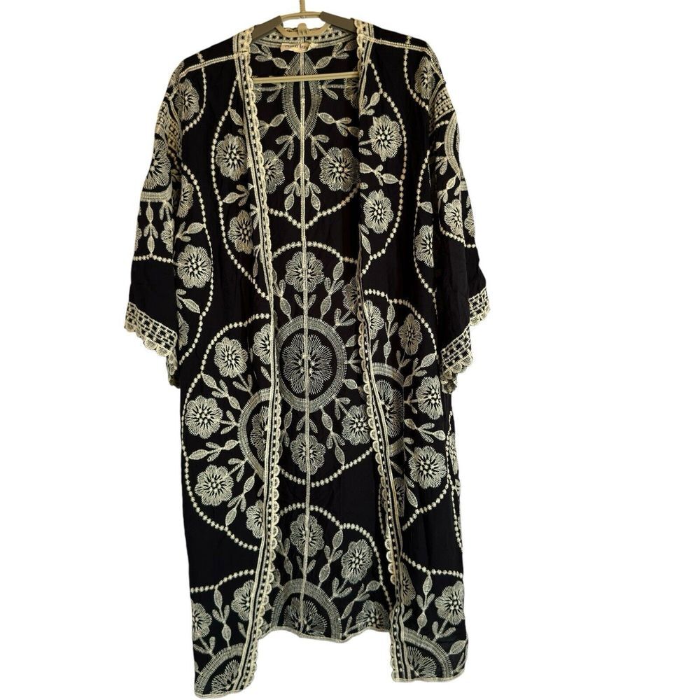 Peach Love Women's Kimono OSEmbroidered 3/4 Sleeve Cardigan Duster Coverup Robe